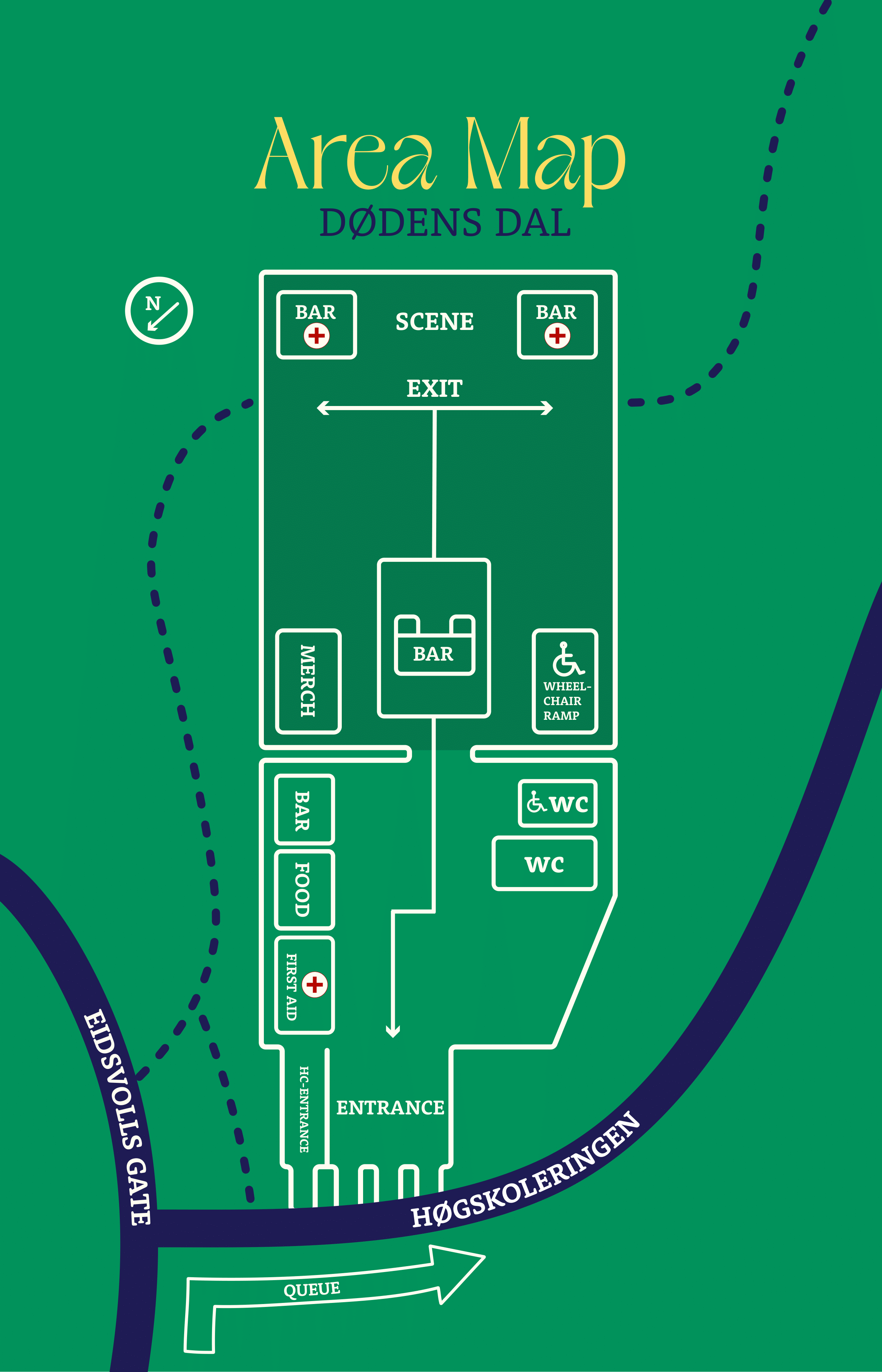Kart over konsertområde i Dødens Dal